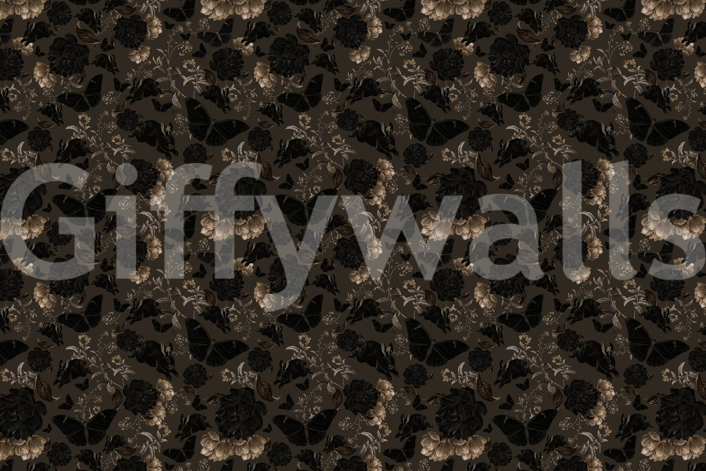 Moth and butterfly motif in the Dark Academia Nocturnal Garden Wall Mural.