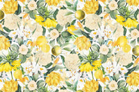 Botanical lemon pattern in the Lemon Bloom Garden Wall Mural.