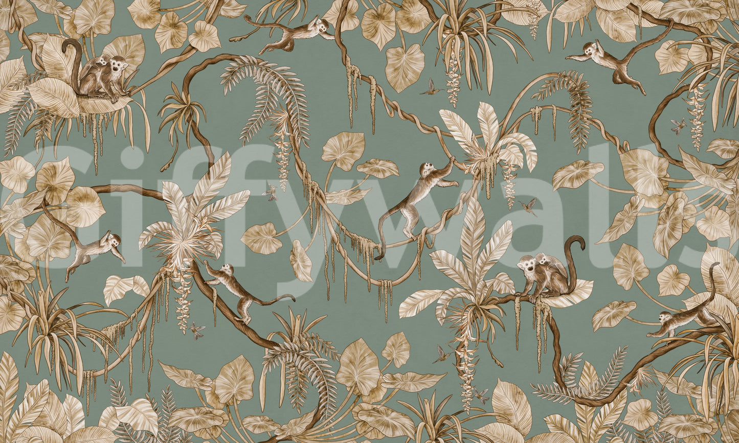 Statement backdrop in a retail space with the Monkey Business Wallpaper Wall Mural.