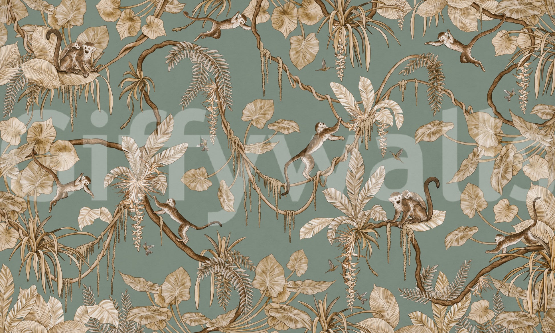 Statement backdrop in a retail space with the Monkey Business Wallpaper Wall Mural.