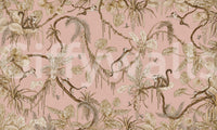 Statement wall in a hallway with the Monkey Grove Blush Wall Mural.
