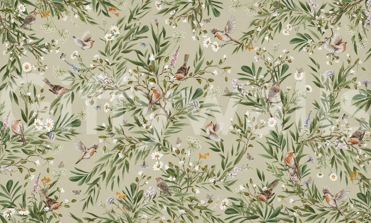 Home hallway accent using the graceful Birds & Blooms Wall Mural.