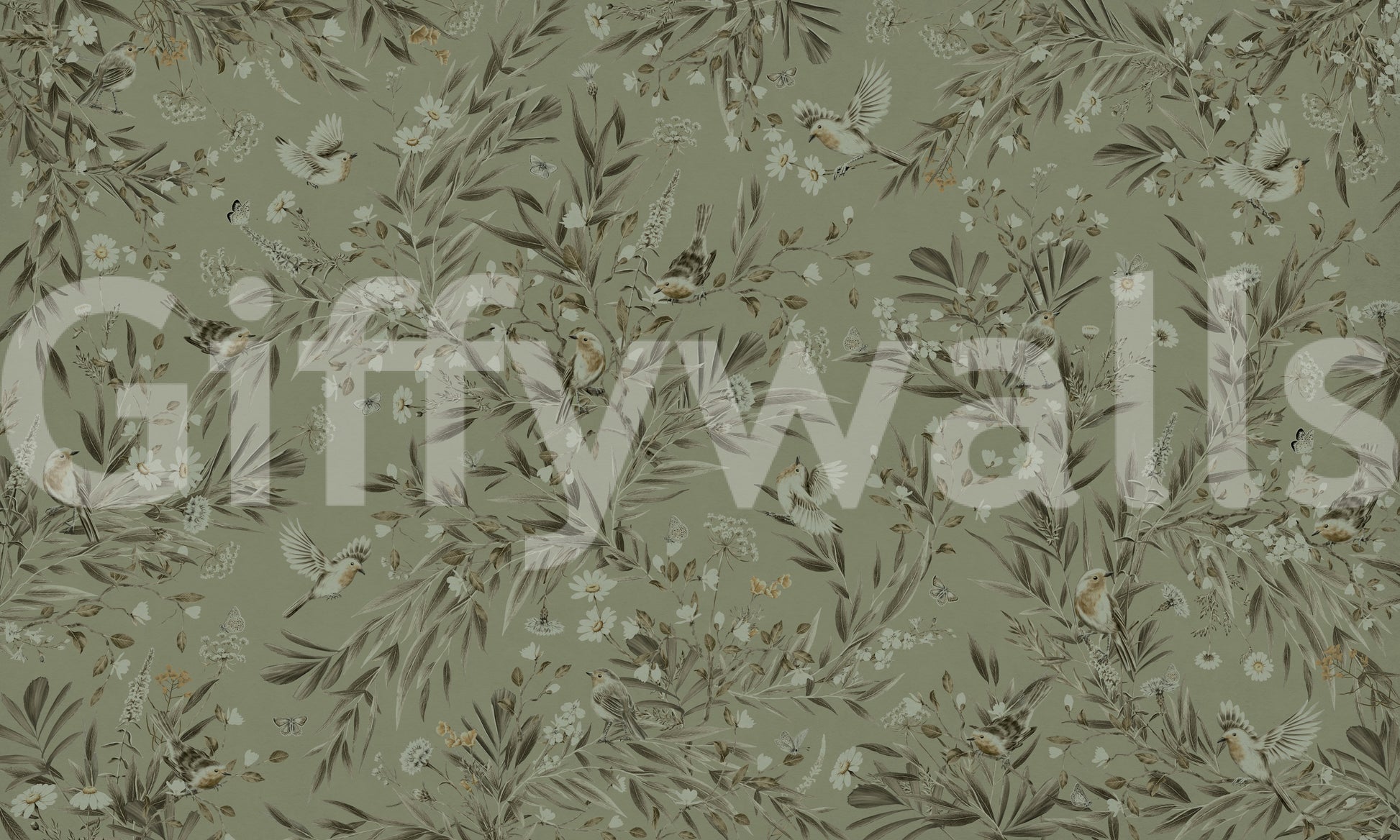 Home office interior with the vibrant Botanica Avairy Wall Mural.