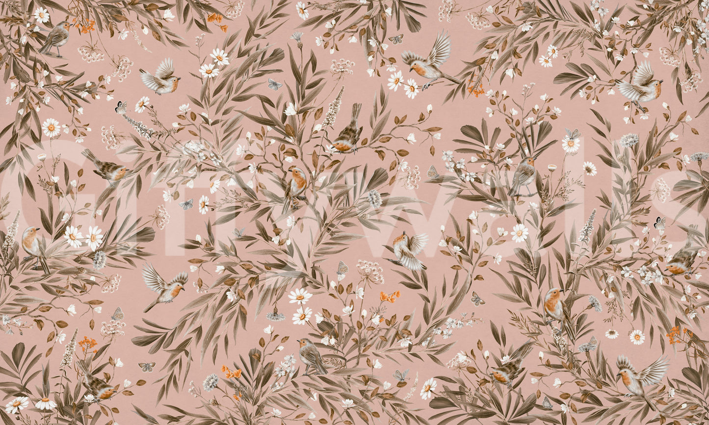 Artistic watercolor trees in the Whispering Woods Wall Mural.