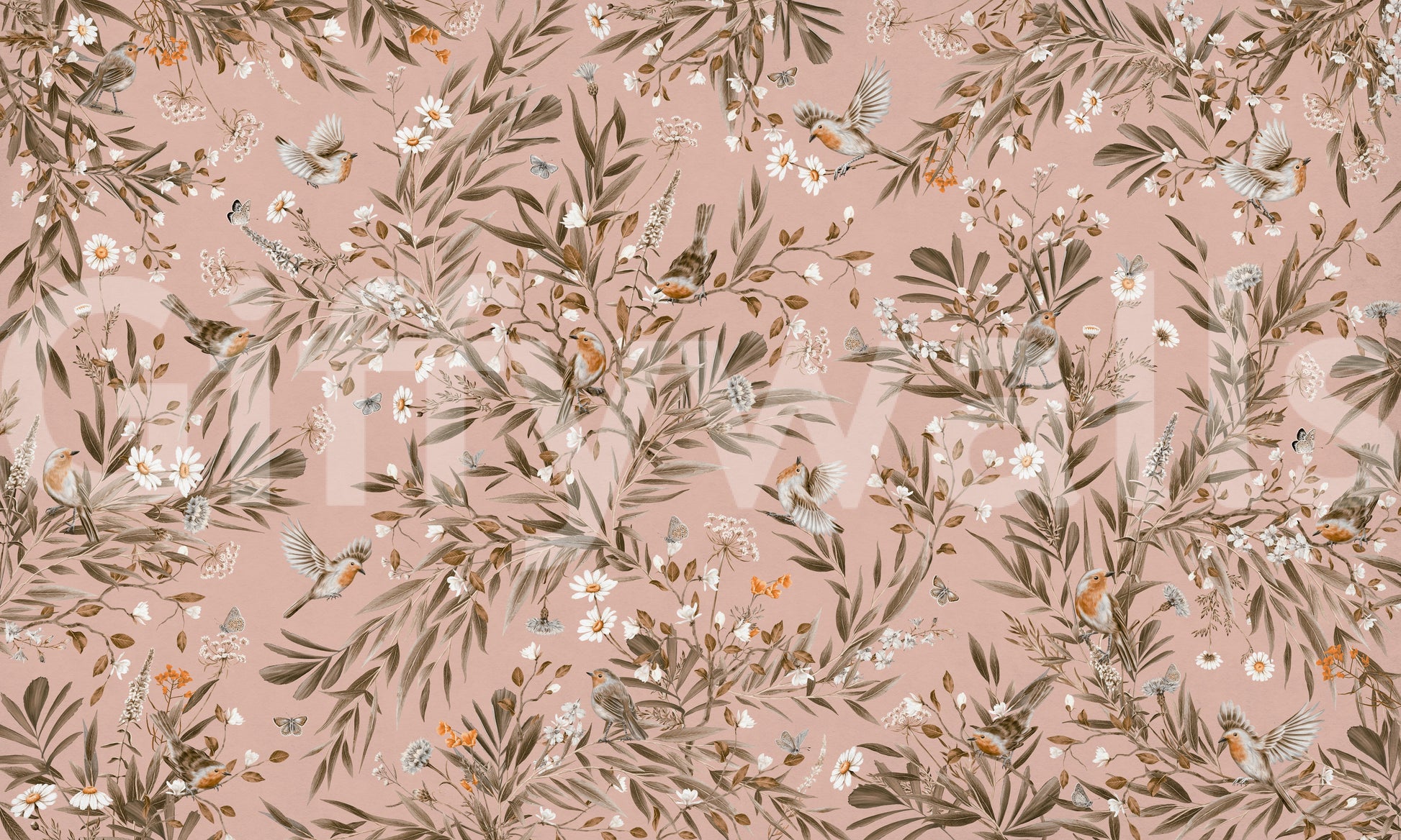 Artistic watercolor trees in the Whispering Woods Wall Mural.