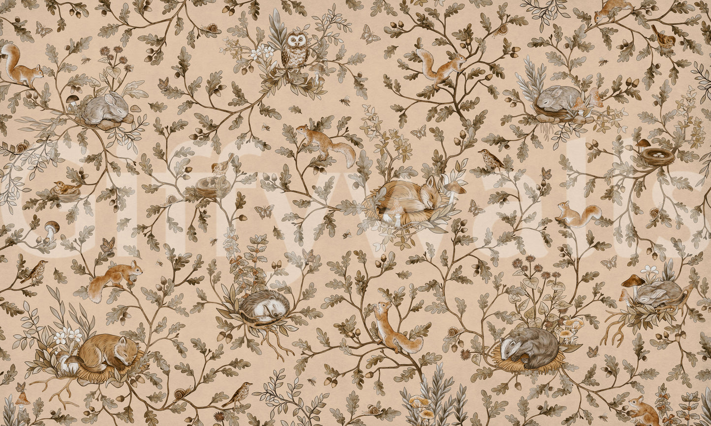 Unique peaceful woodland art Forest Slumber Wallpaper Wall Mural in a sophisticated room.