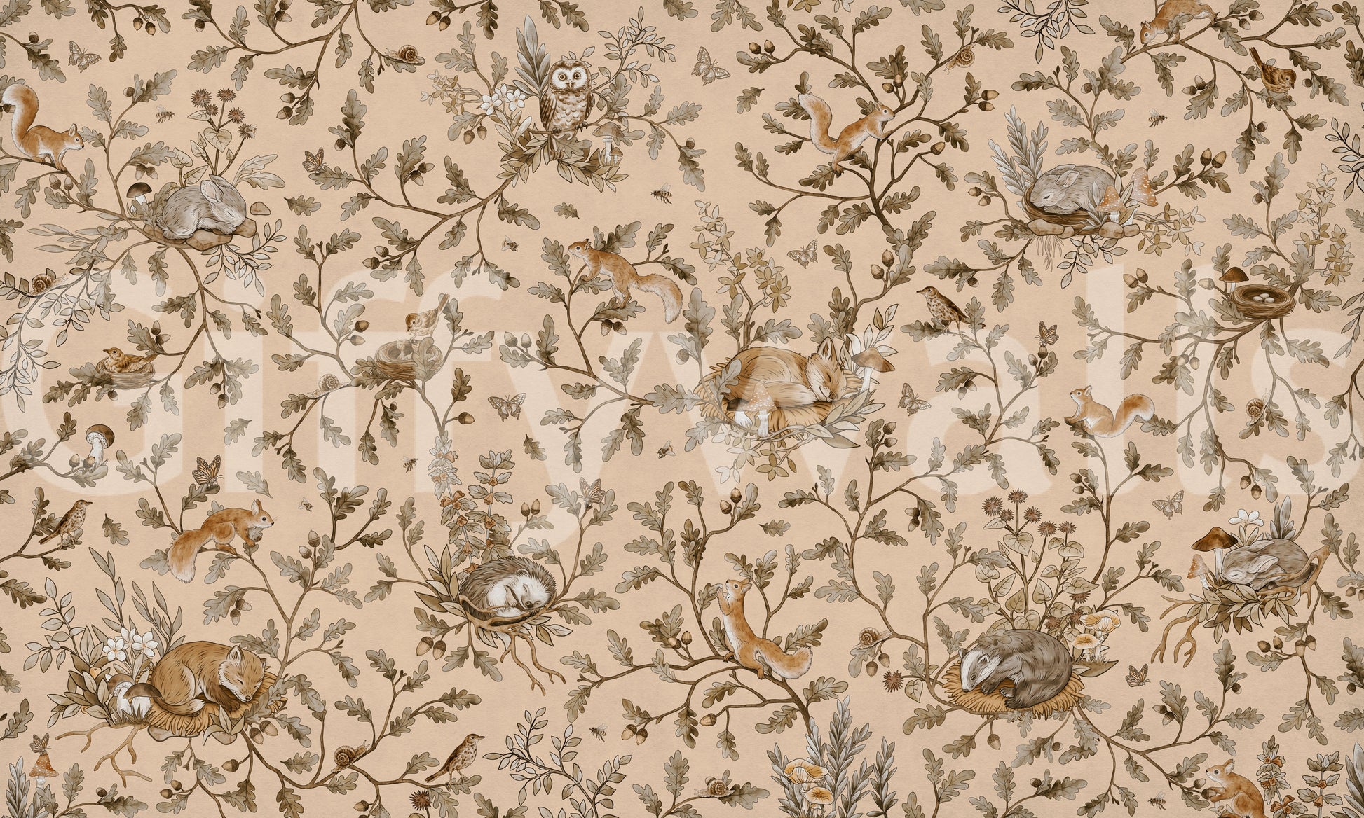 Unique peaceful woodland art Forest Slumber Wallpaper Wall Mural in a sophisticated room.