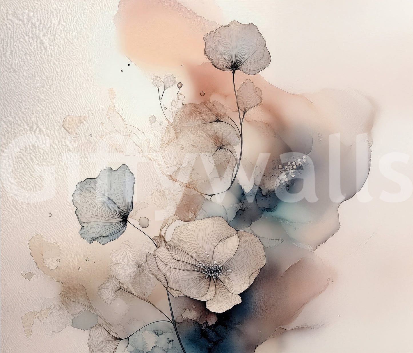 Watercolor Spiral Bloom Wall Mural enhancing a vibrant interior design.