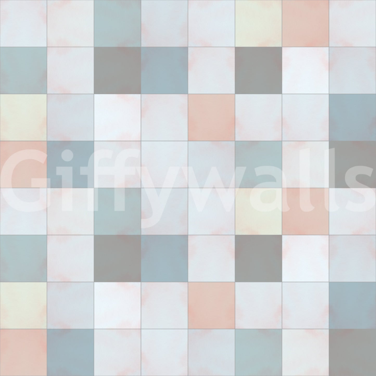 Minimalist entryway showcasing the Soft Mosaic Blue Mist grid wallpaper.