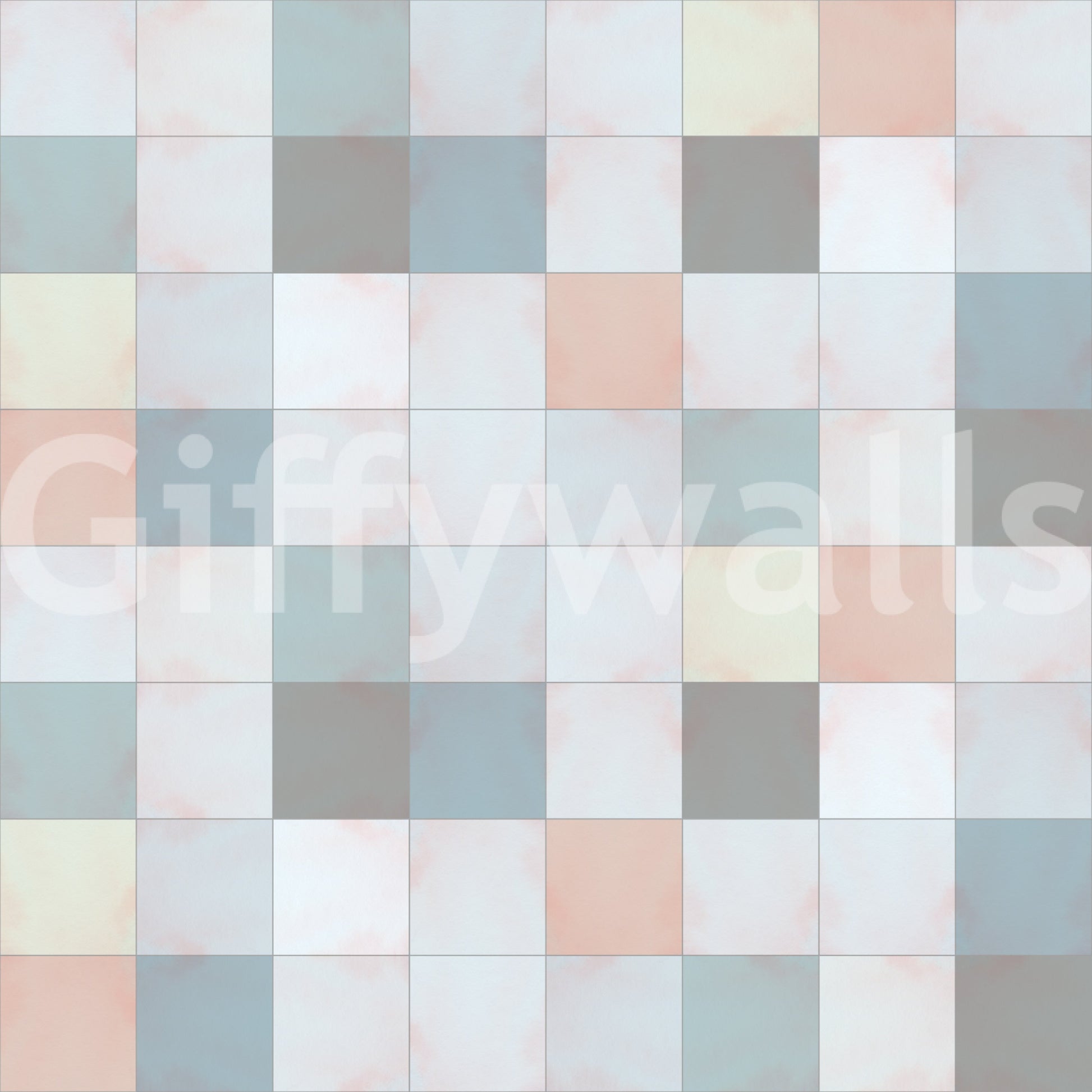 Minimalist entryway showcasing the Soft Mosaic Blue Mist grid wallpaper.