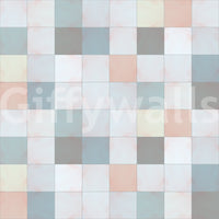 Minimalist entryway showcasing the Soft Mosaic Blue Mist grid wallpaper.