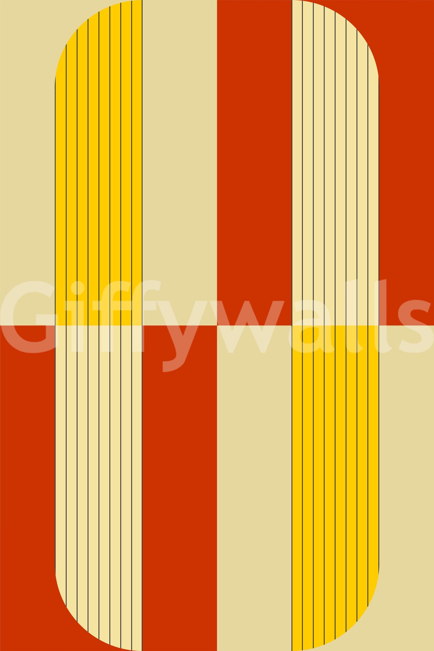 A bright marigold yellow striped segment of the abstract wallpaper.