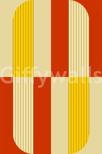 A bright marigold yellow striped segment of the abstract wallpaper.