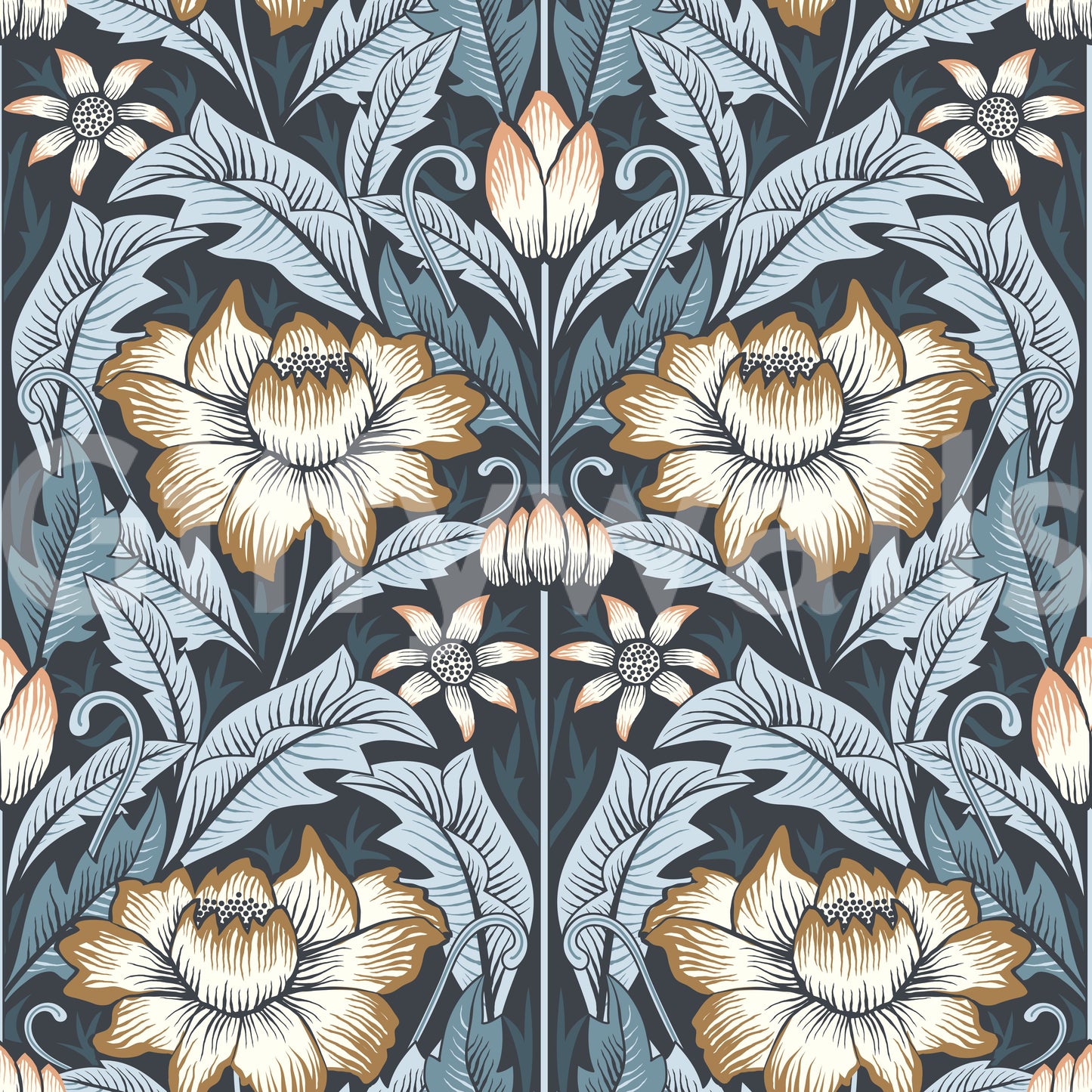 Midnight Blue Wallpaper enhancing a luxurious, dark interior.