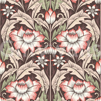 Corner of a library featuring the dramatic Rustic Red Wallpaper print art.