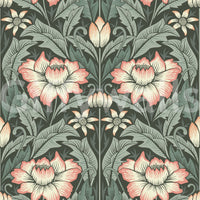 Corner of a library featuring the charming Forest Green Wallpaper print art.