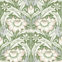 Corner of a bright nursery featuring the charming Sage Green Wallpaper.