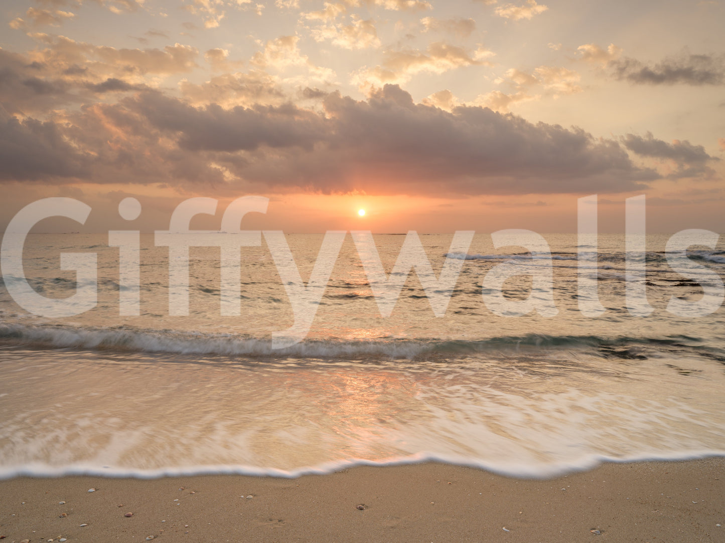 Horizon line Gilded Shores at Dusk Wall Mural view over water.