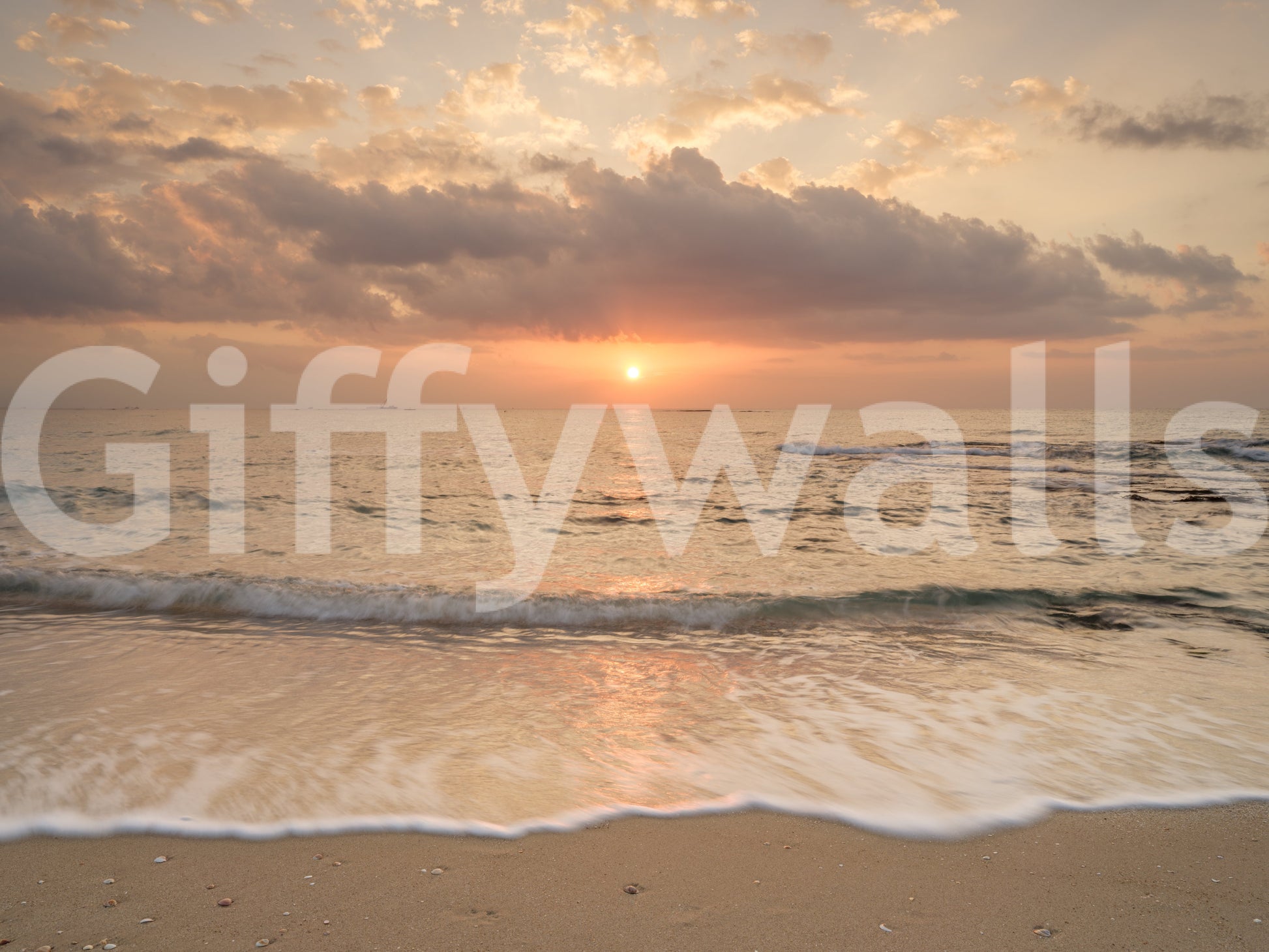 Horizon line Gilded Shores at Dusk Wall Mural view over water.