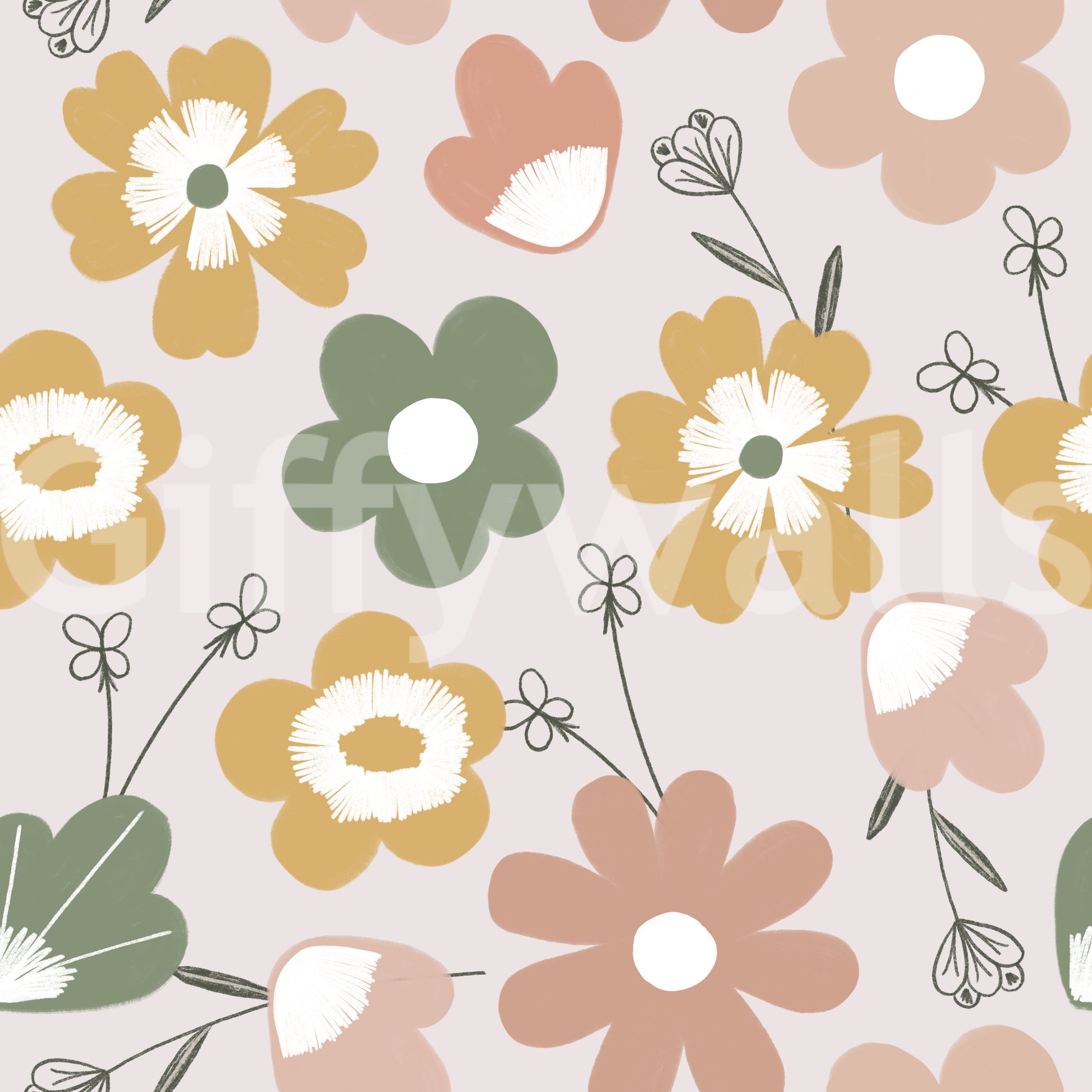 Simple peel and stick wallpaper Boho Blooms pattern.