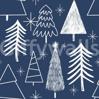 Bold Winter Trees Wallpaper brushstroke design on blue.