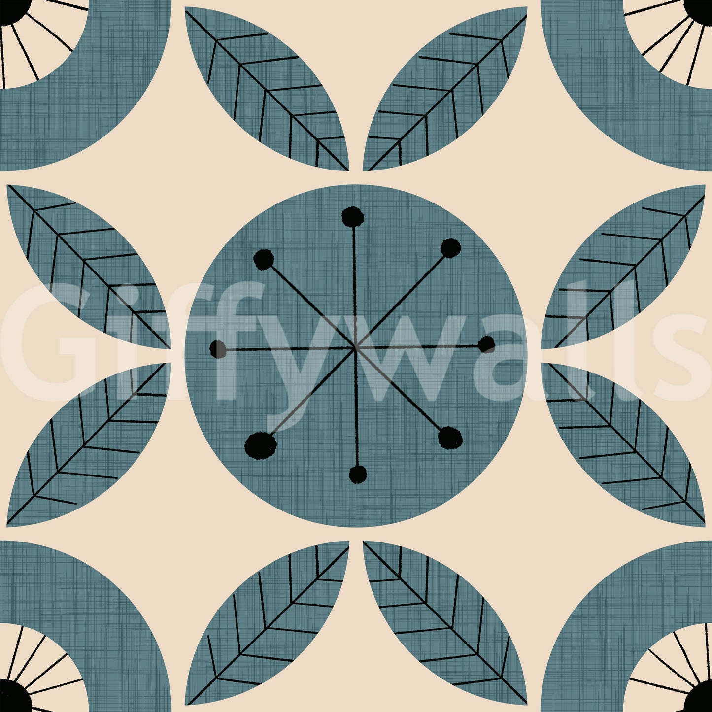 Repeating starburst artwork, Retro Teal Harmony print wallpaper.
