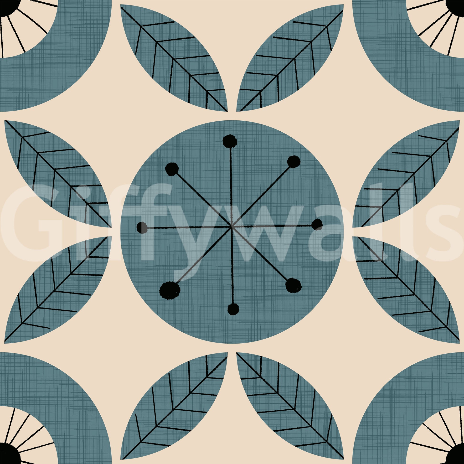 Repeating starburst artwork, Retro Teal Harmony print wallpaper.