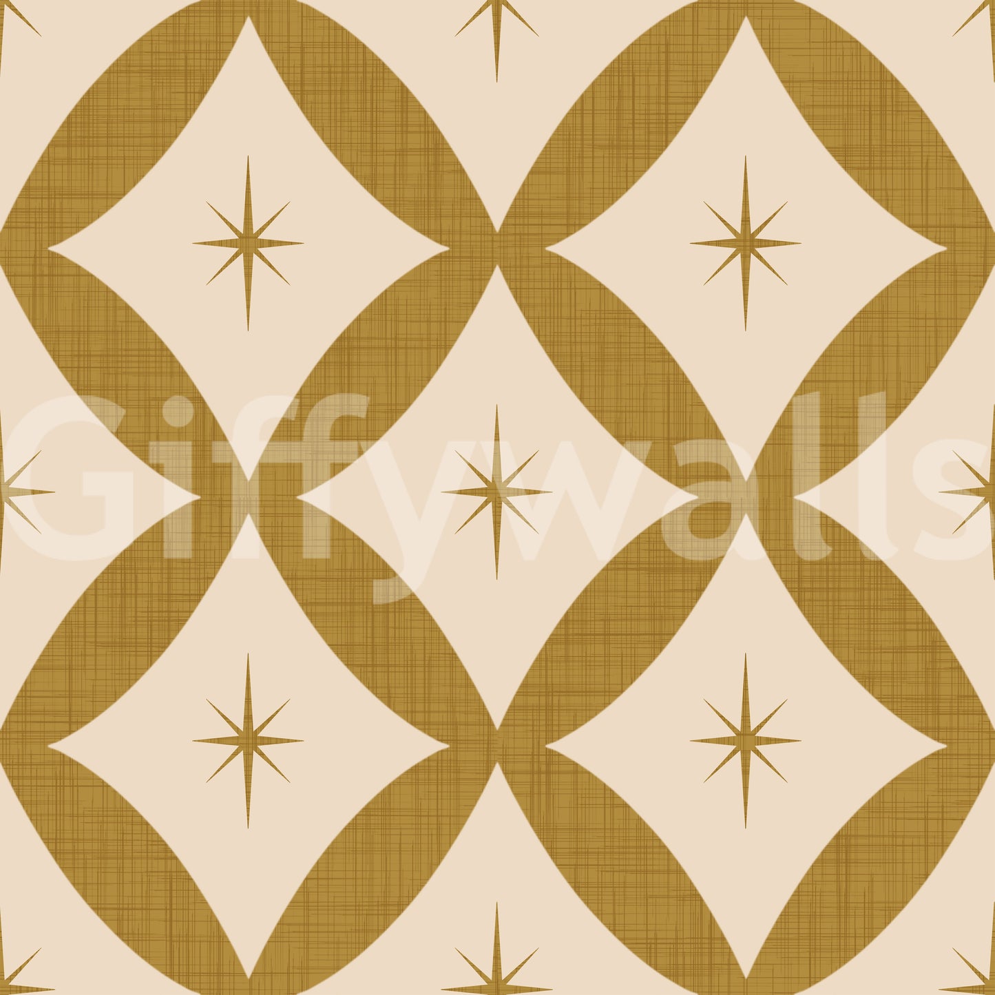 Outré, Golden Star Lattice wall covering, odd interlocking sepia forms.