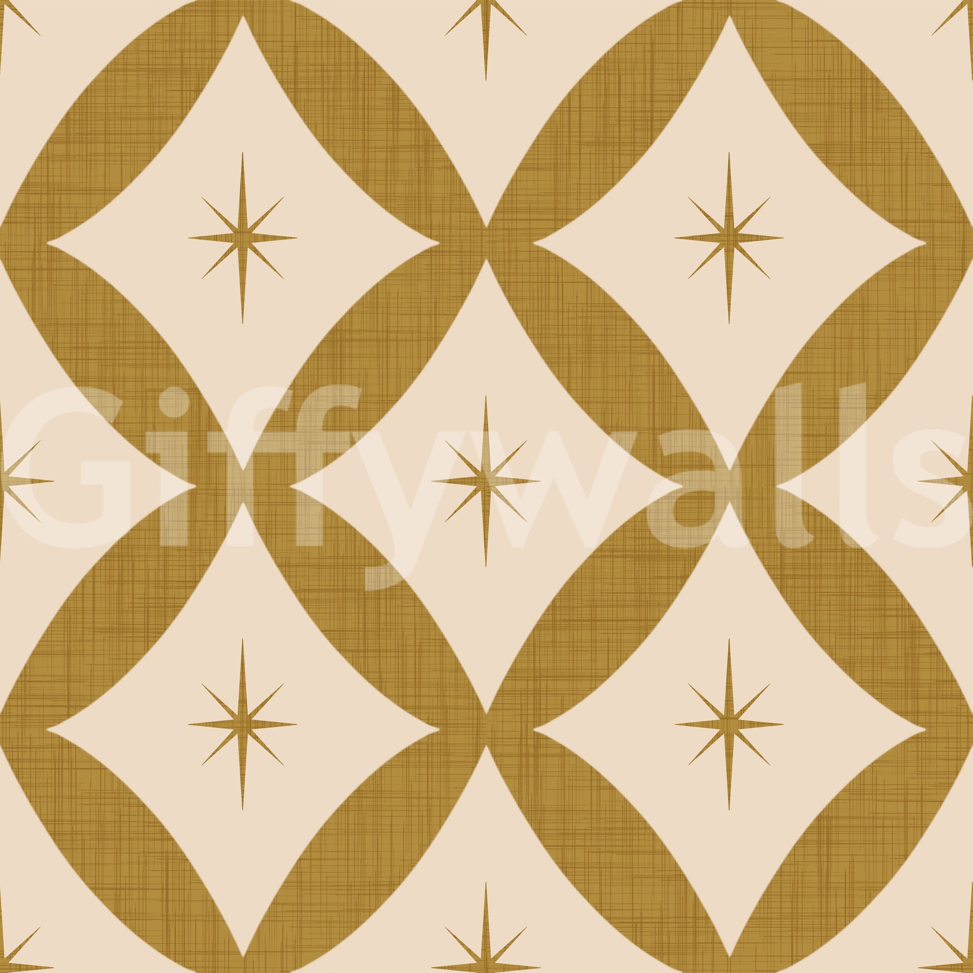 Outré, Golden Star Lattice wall covering, odd interlocking sepia forms.