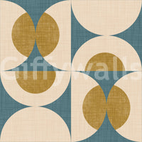 Geometric Tile Wallpaper Powder blue and gilded tiles wall decor.