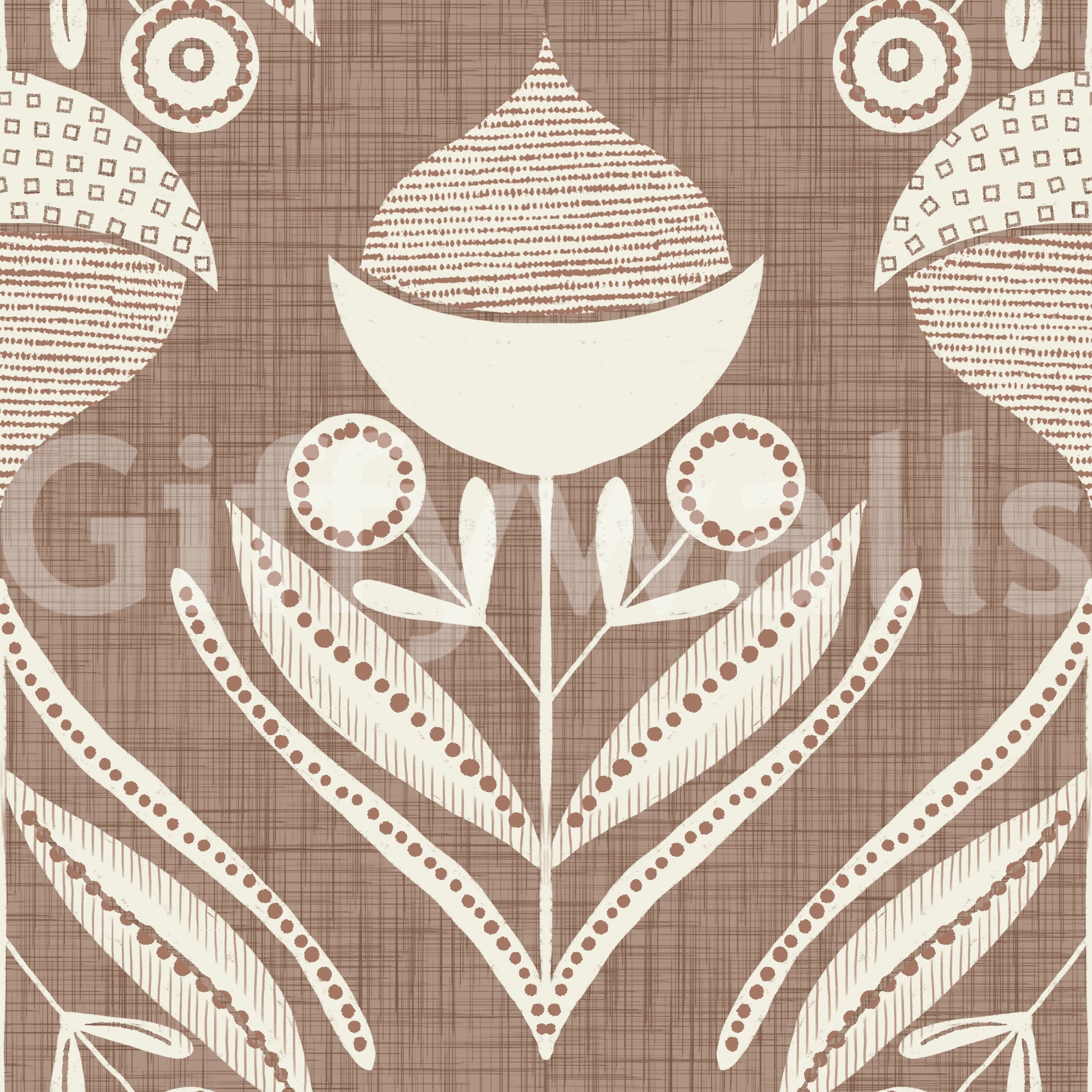 Patterned acorn cap element of Abstract Floral Bloom wallpaper.