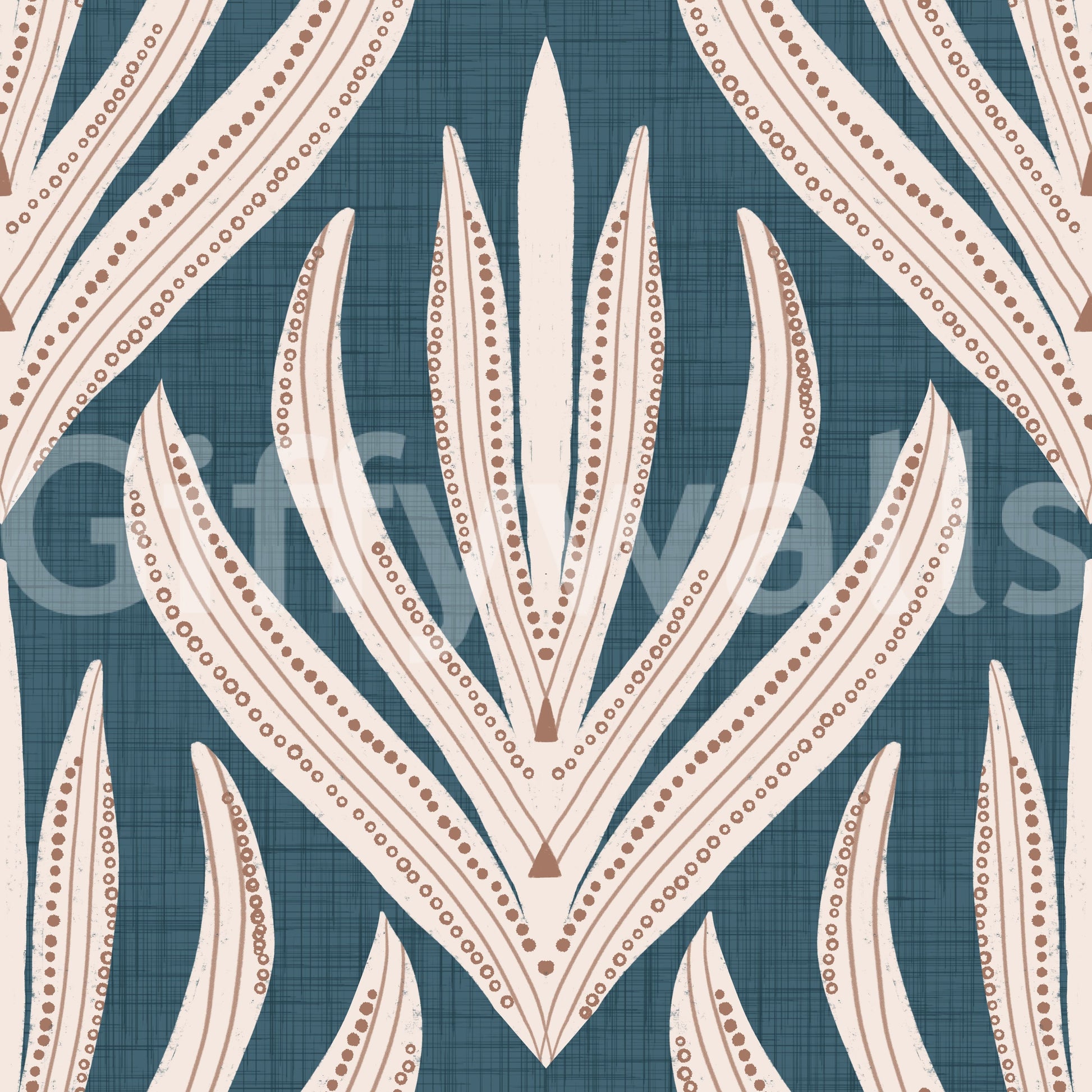 Unique, fanned geometry on Modern Aztec Flora pattern.