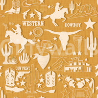 Peel and stick Wild West Roundup Wallpaper repeating scene.