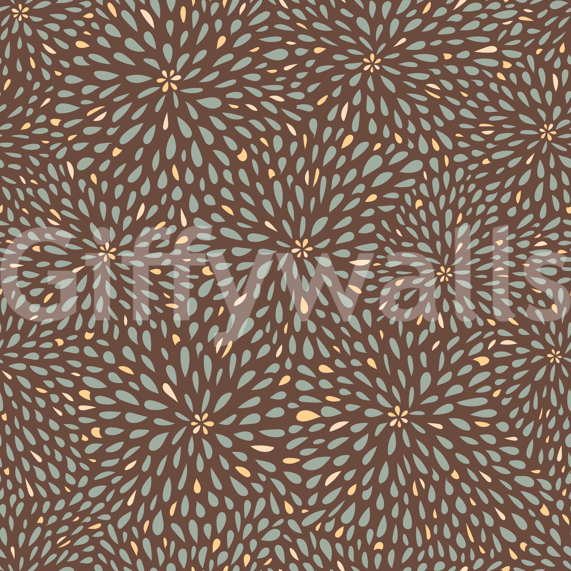 Repeating fan pattern, Autumn Burst Wallpaper, statement piece for living room.