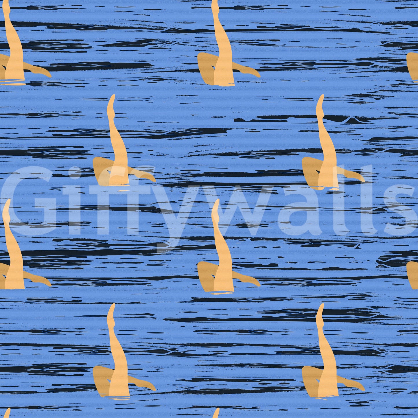 Subtle Water Rhythms design, dynamic legs against textured blue.