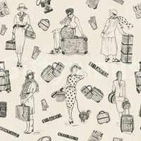 Travel Sketch Wallpaper Quirky vintage scene, satchels, unusual pattern.