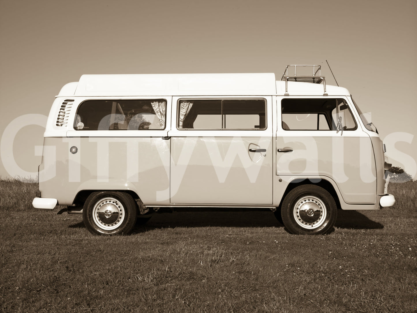 Nostalgic van wall mural, charming Vintage Camper Van profile.