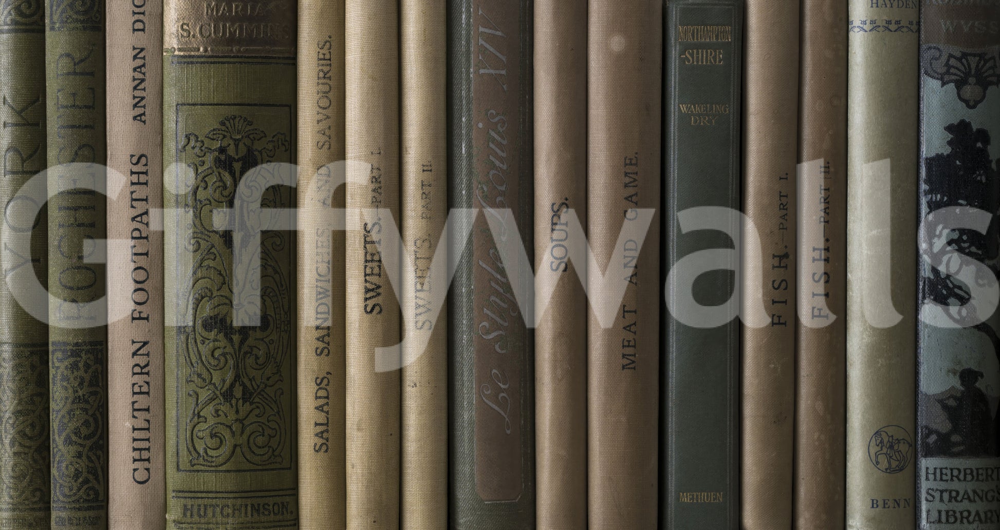 Muted green and brown colors of Aged Editions wallpaper for walls.