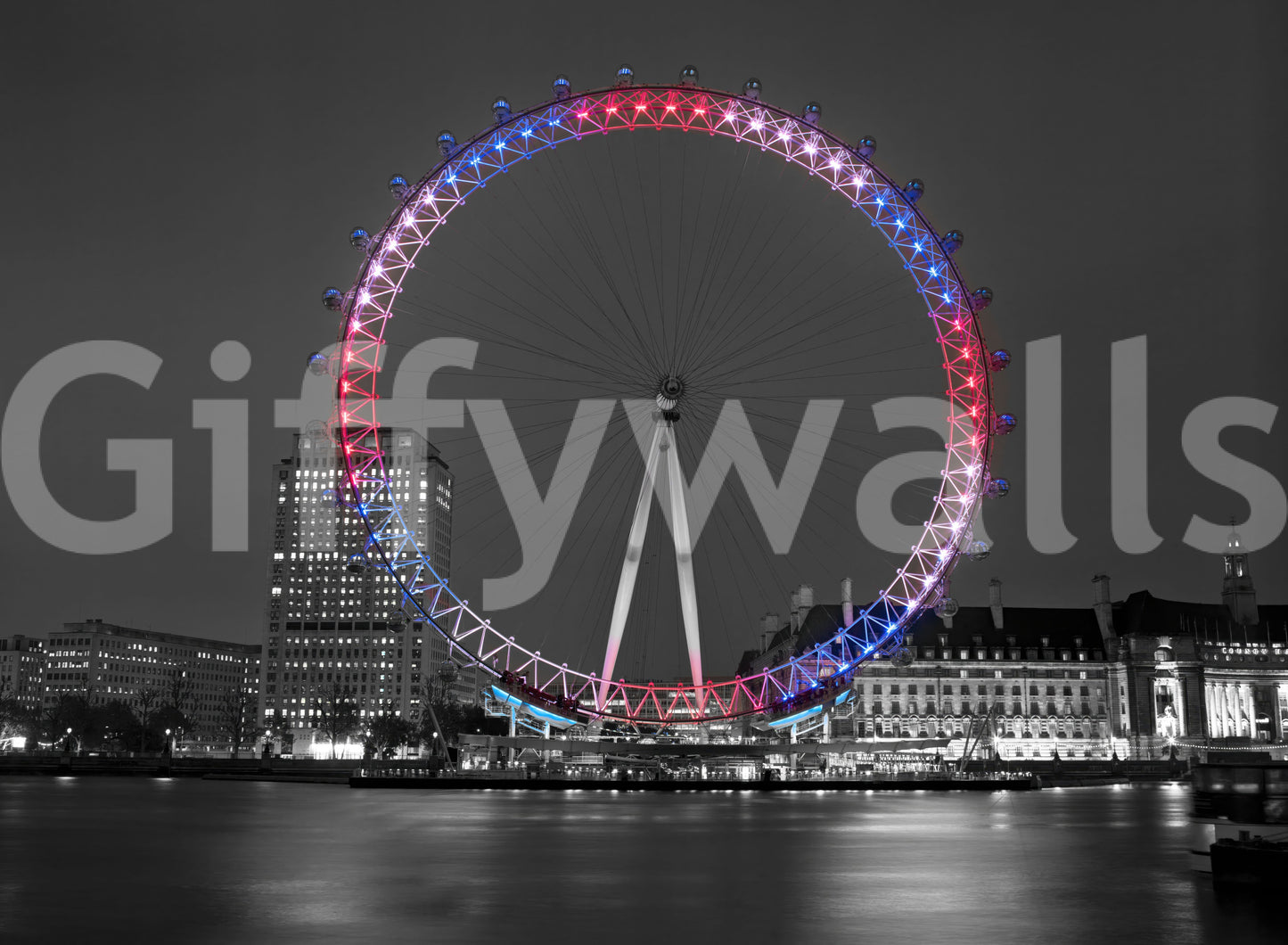 Reflecting Eye Wall Mural, bold color accents, unique city landmark.