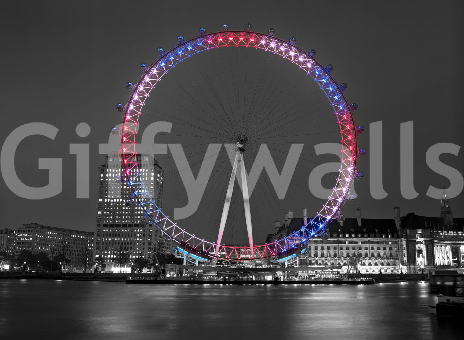 Reflecting Eye Wall Mural, bold color accents, unique city landmark.