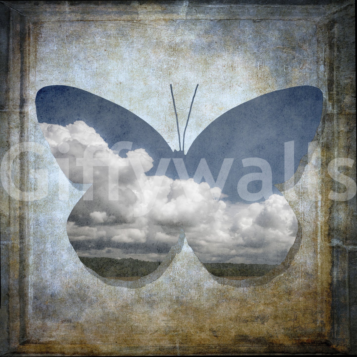 Stylized butterfly shape, unique nature wallpaper with textured edge.