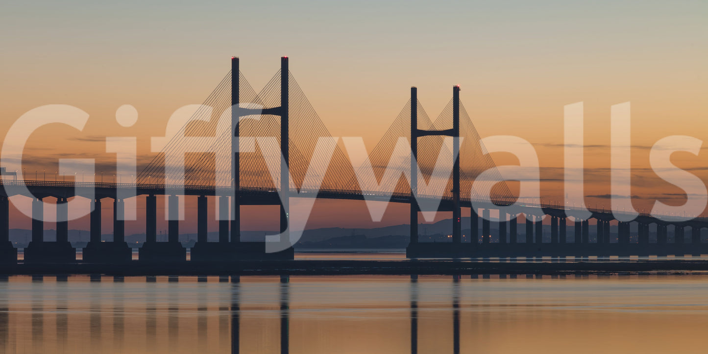 Reflections on water Severn Bridge at Dusk Wall Mural, serene river peel and stick.