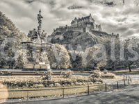 Classic monument Edinburgh Castle Vista Wall Mural, vintage effect wall covering.