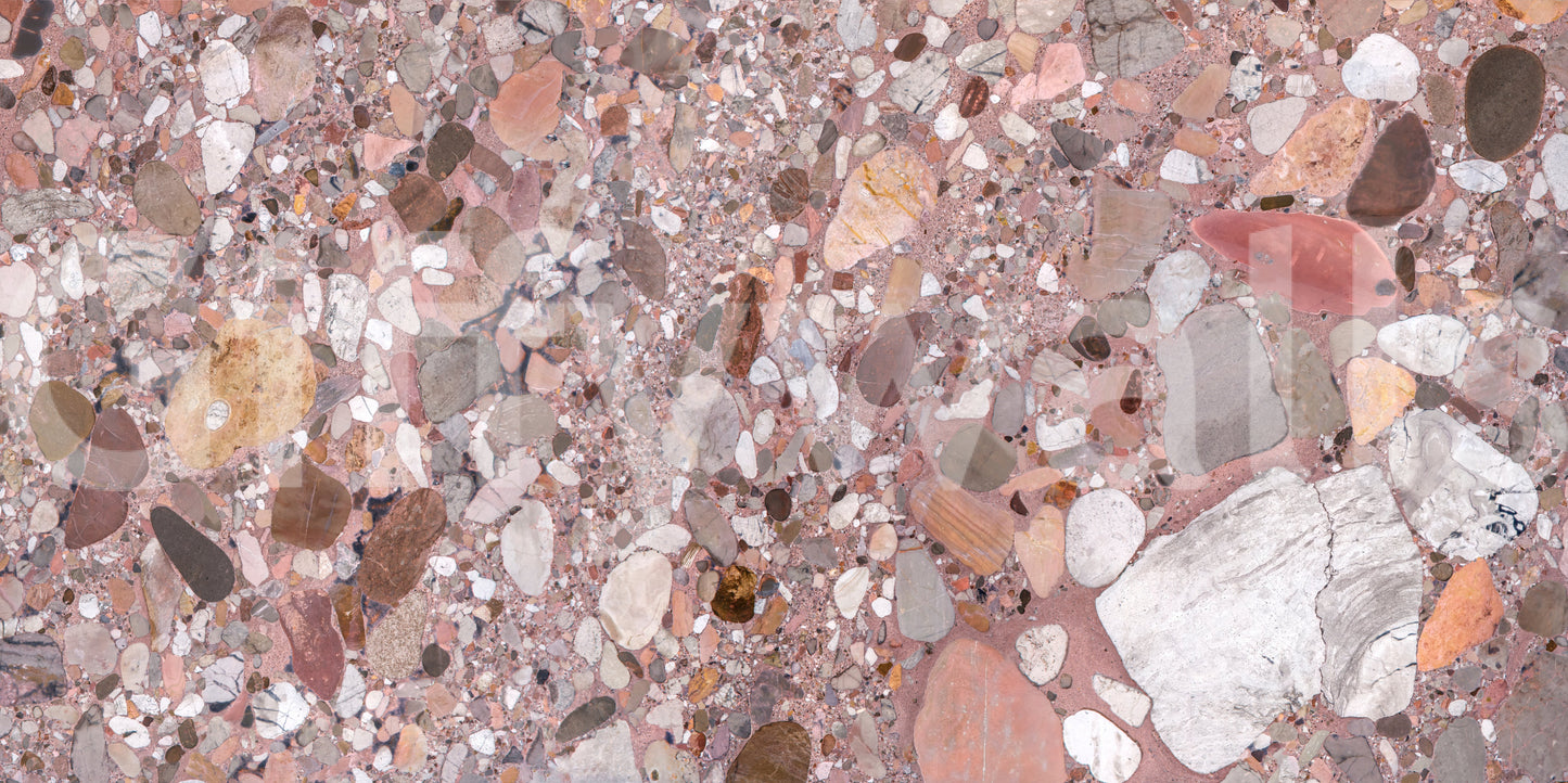 Contemporary Natural Terrazzo mural, large colorful rock fragments included.