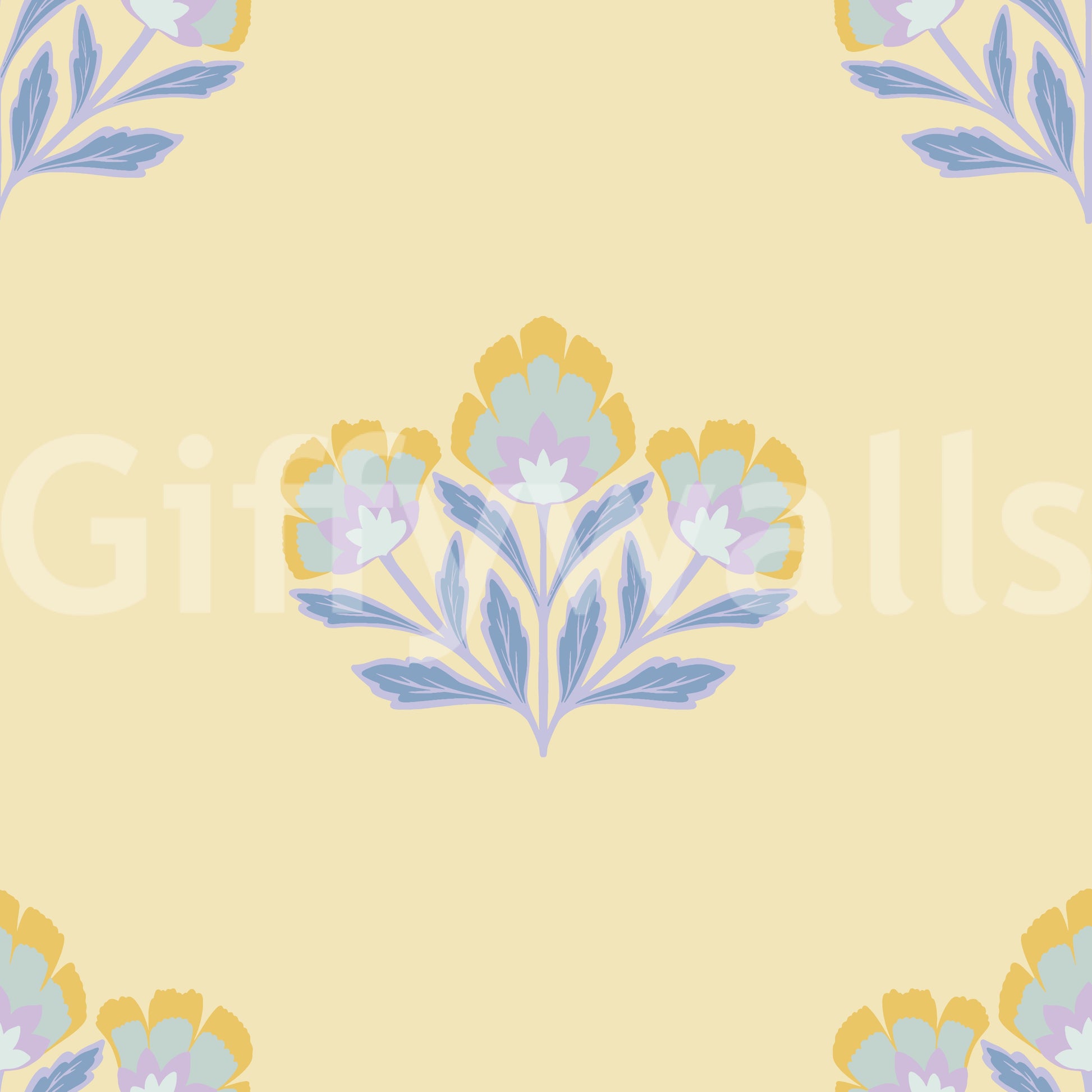 Serene Flora decorative repeated mural, small scale flower design.
