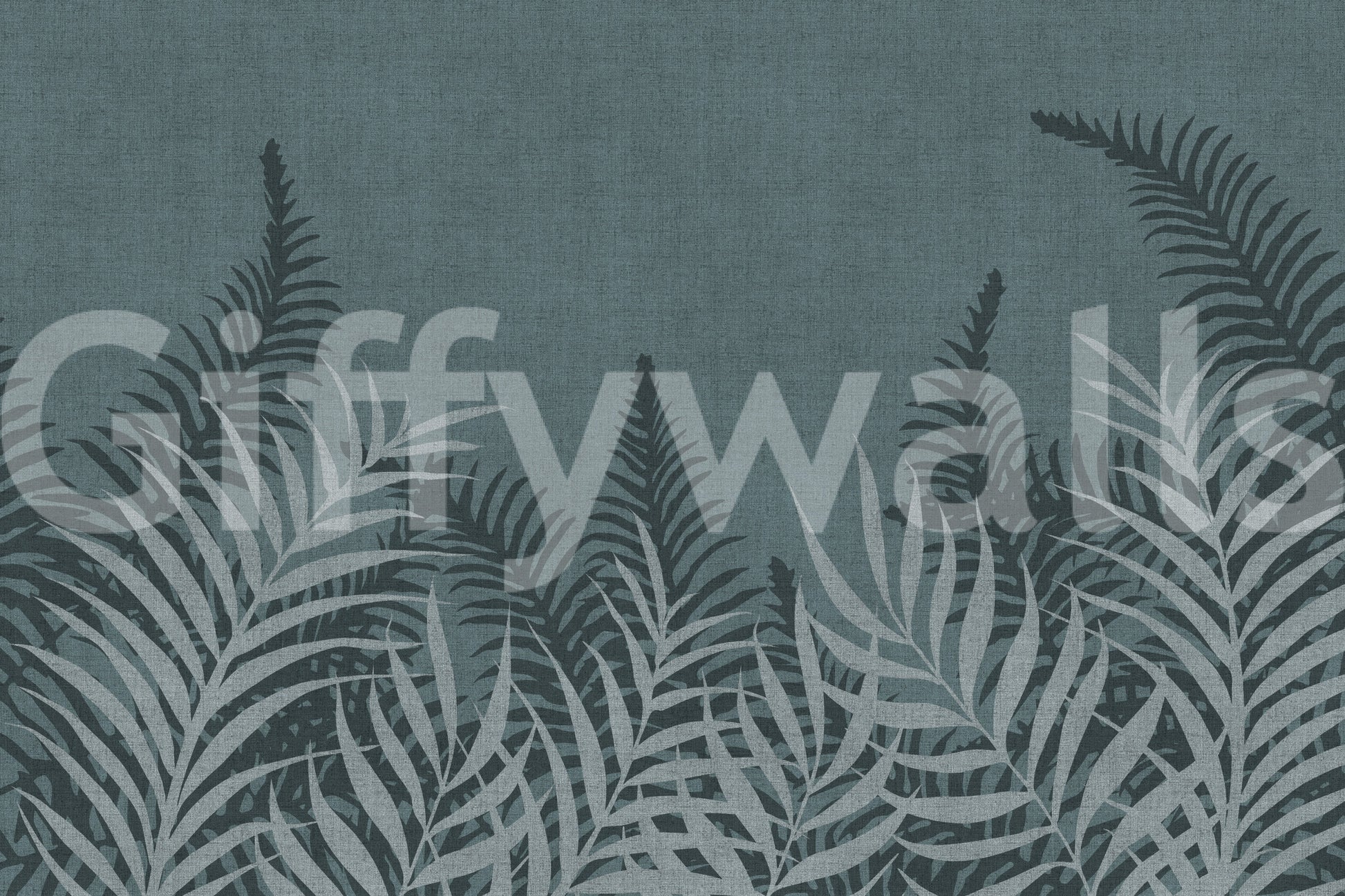 Captivating Jungle Fog wall mural, subtle denim tones and foliage.