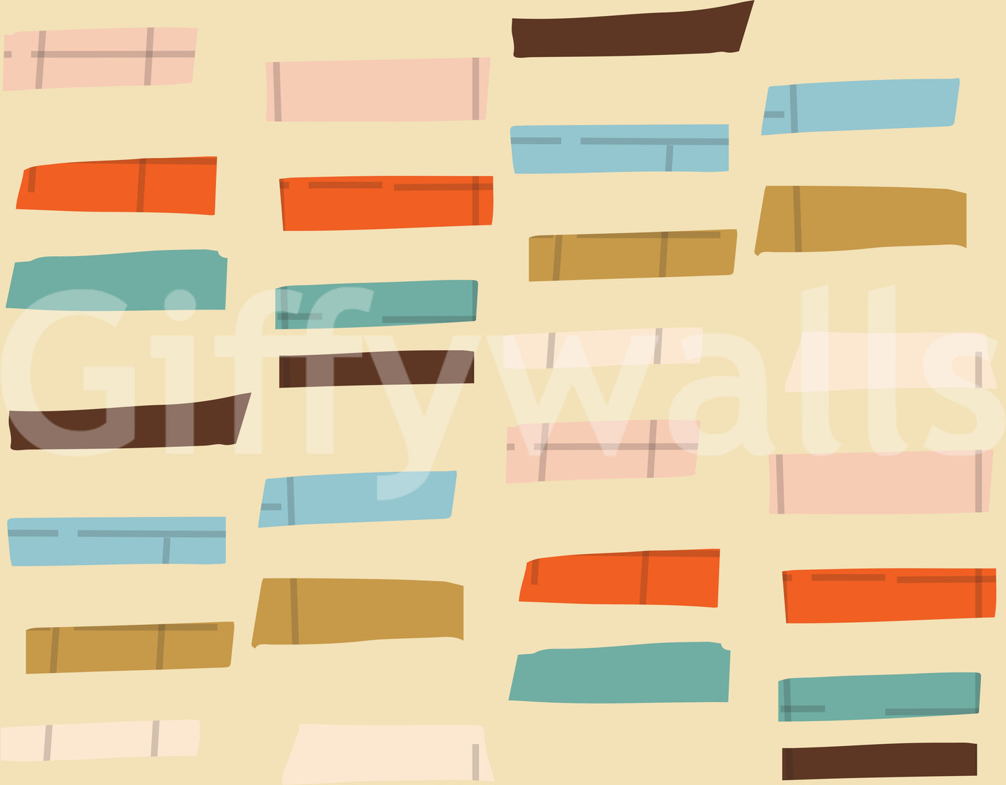 Abstract Stacked Blocks Beige wallpaper modern retro orange blue accent wall.