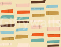 Abstract Stacked Blocks Beige wallpaper modern retro orange blue accent wall.