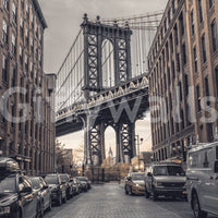 Classic Manhattan Bridge arch mural, unique Urban street wallpaper print.
