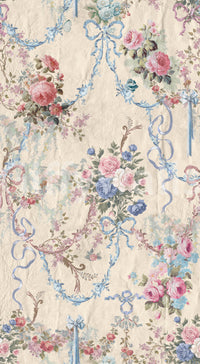 Luxurious Ribbon Rose Serenade wallcovering refined pastel floral display.